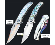 M390 Blade Deep Sea Shell Abalone Braided Handle Pocket Folding Knife UD408894